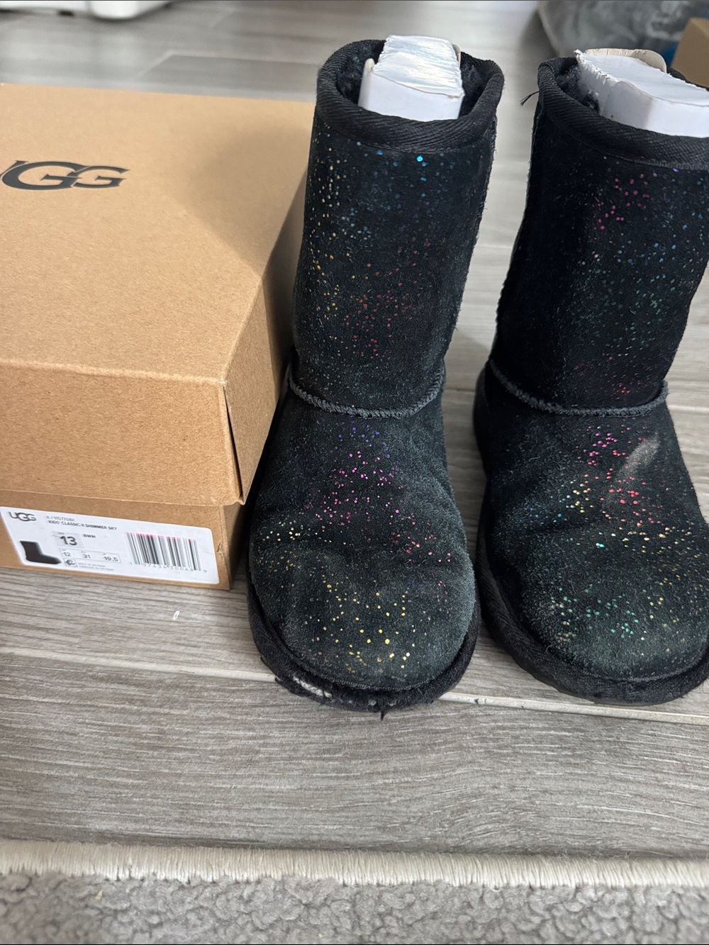 UGG Kids Black Suede Glitter Short Boots